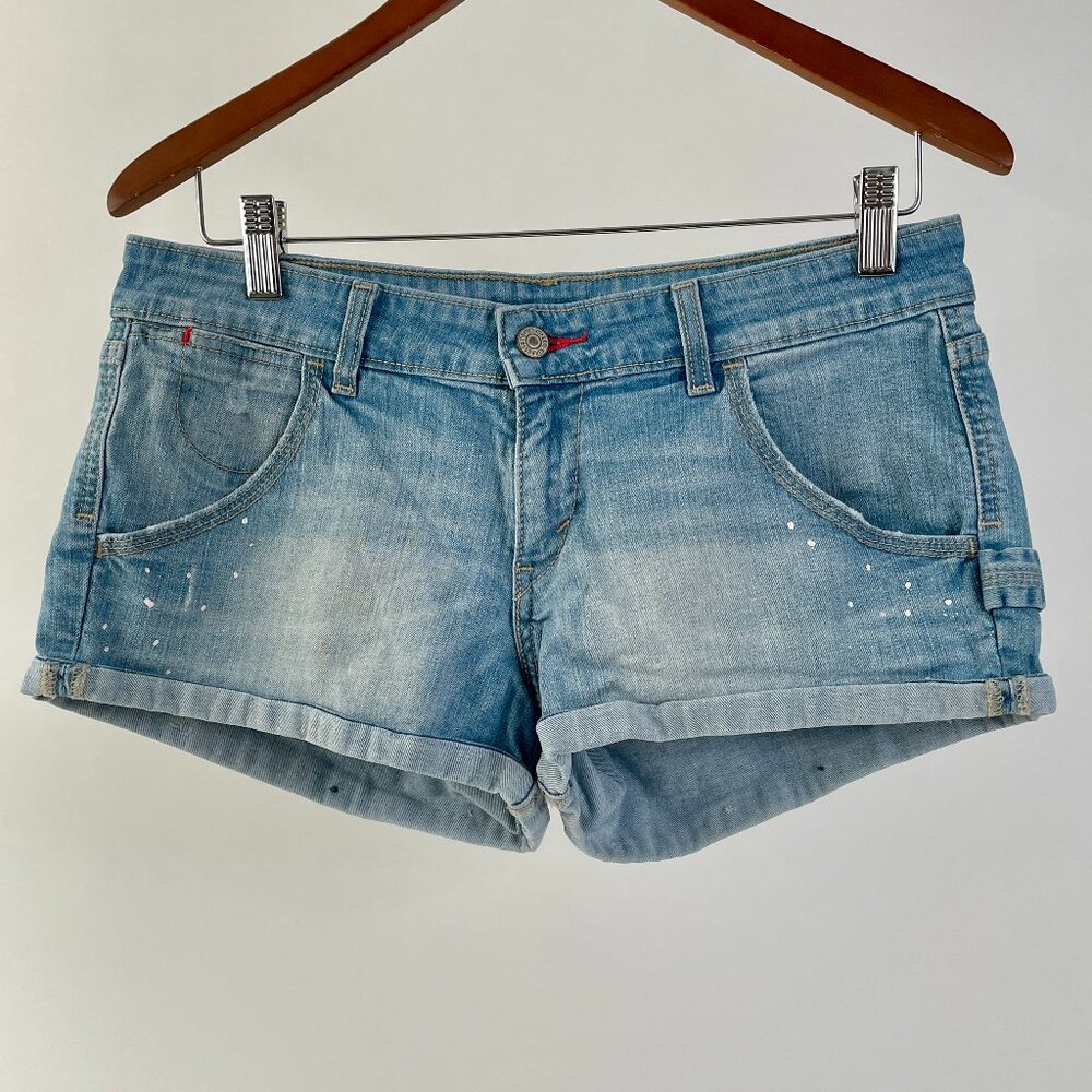 Levi's Custom Painted Denim Cutoff Shorts, Light Wash, Size 7